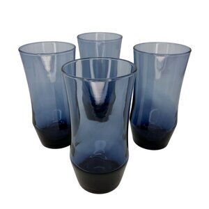 Libbey Apollo Blue Tumblers Set of 4 1970s Mid Century Glassware